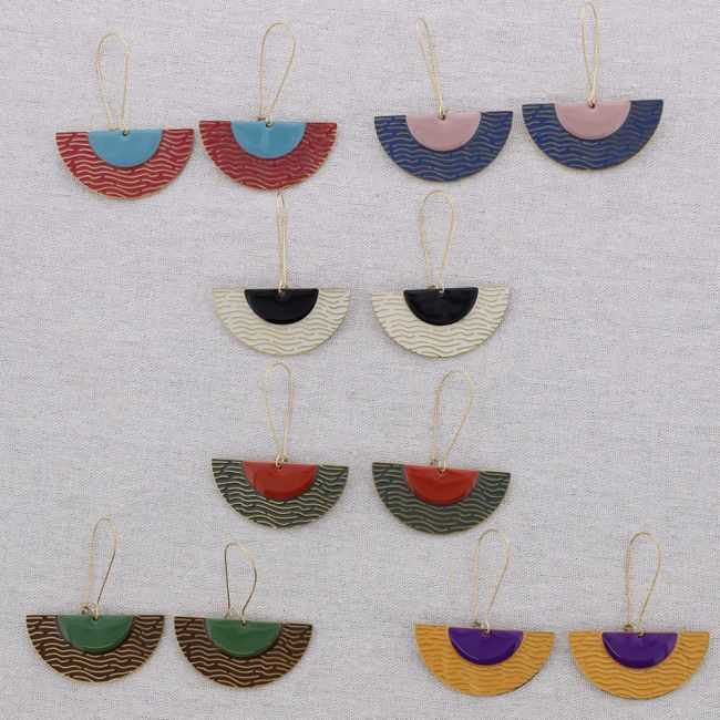 STEEL EARRINGS FAN PENDANT ENAMEL