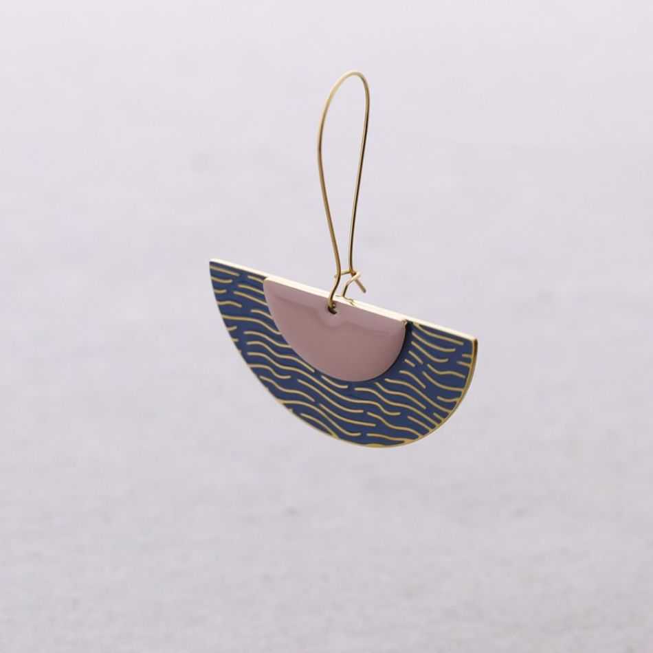 STEEL EARRINGS FAN PENDANT ENAMEL