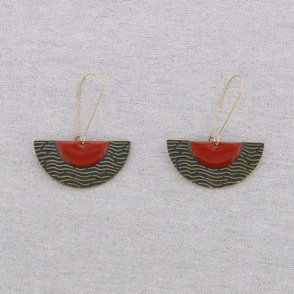 STEEL EARRINGS FAN PENDANT ENAMEL