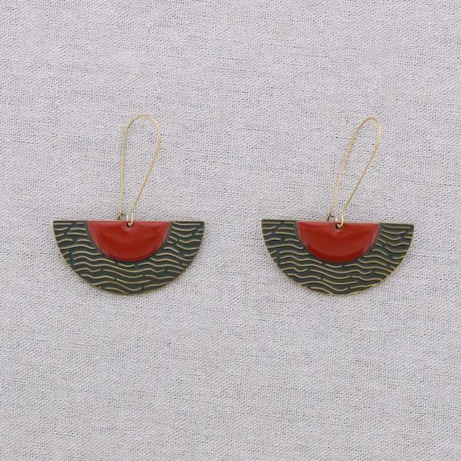 STEEL EARRINGS FAN PENDANT ENAMEL