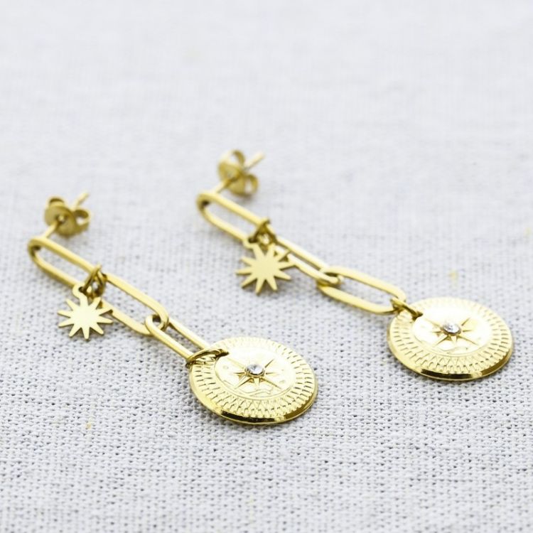 PENDIENTES ACERO COLGANTE MEDALLITA