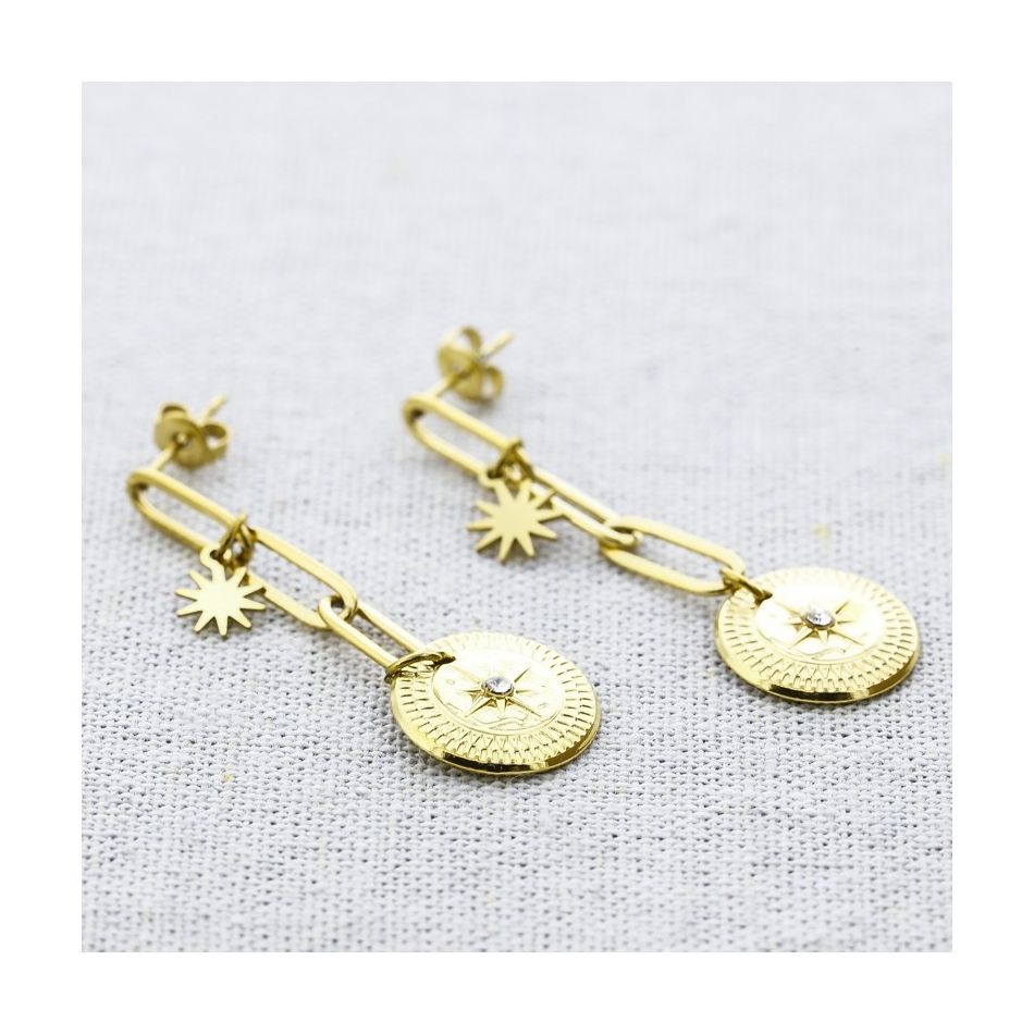 PENDIENTES ACERO COLGANTE MEDALLITA