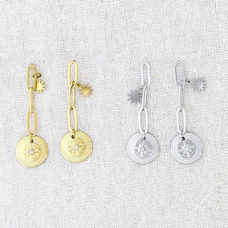 PENDIENTES ACERO COLGANTE MEDALLITA