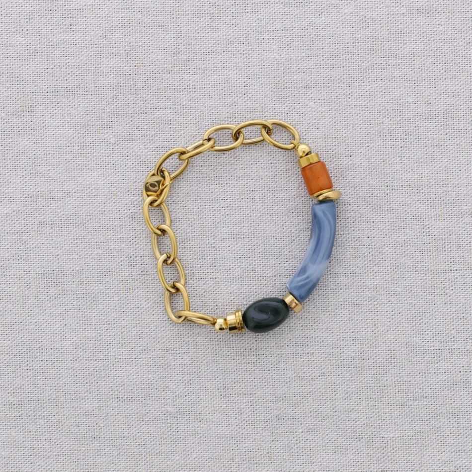 PULSERA ELÁSTICA ACERO ESLABONES TUBO RESINA