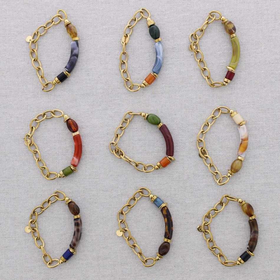 PULSERA ELÁSTICA ACERO ESLABONES TUBO RESINA