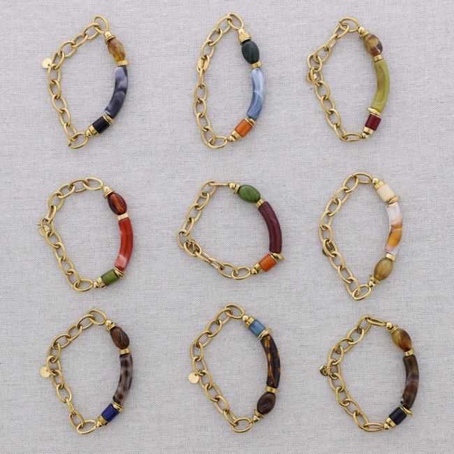 PULSERA ELÁSTICA ACERO ESLABONES TUBO RESINA