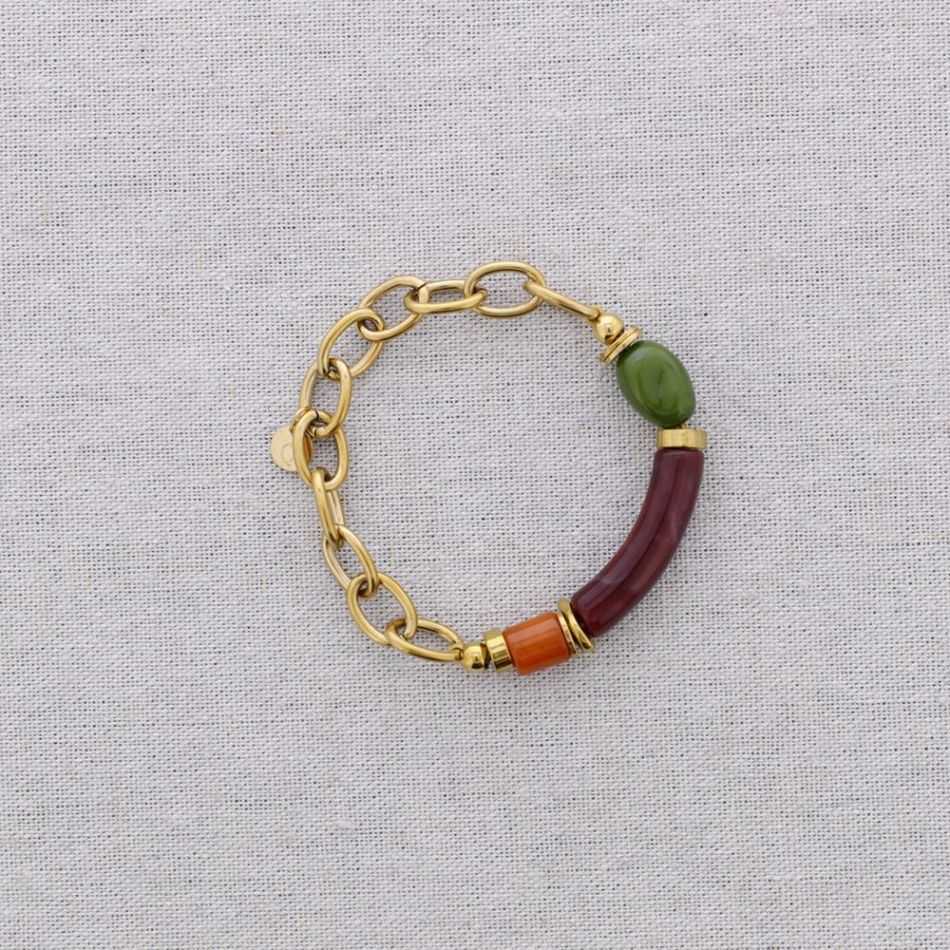 PULSERA ELÁSTICA ACERO ESLABONES TUBO RESINA