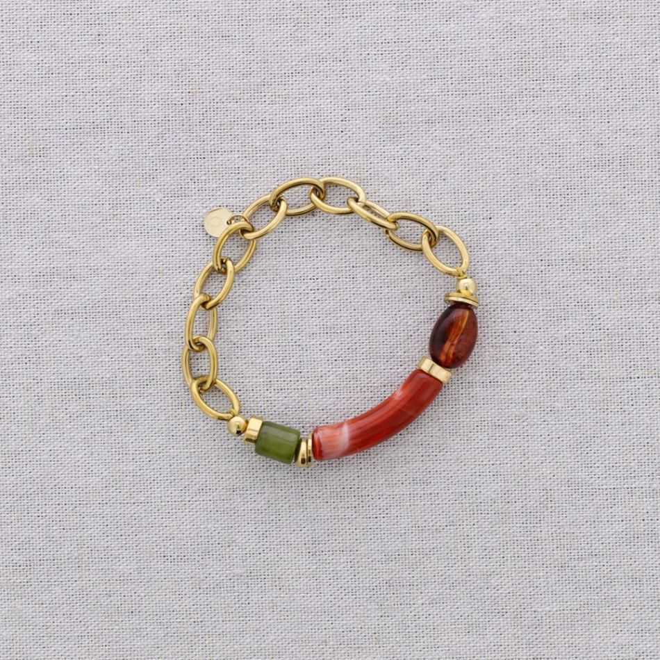 PULSERA ELÁSTICA ACERO ESLABONES TUBO RESINA