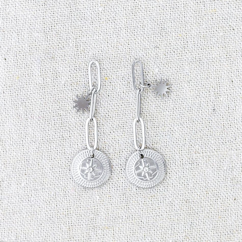 STEEL EARRINGS PENDANT MEDAL