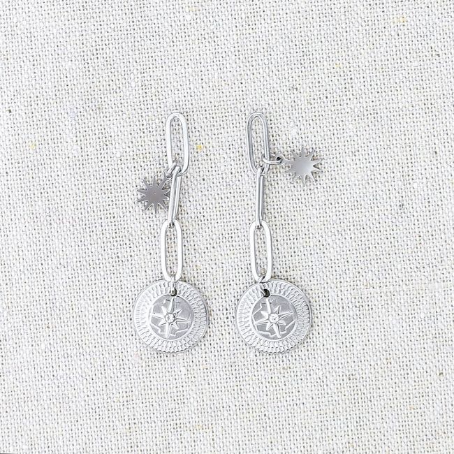STEEL EARRINGS PENDANT MEDAL
