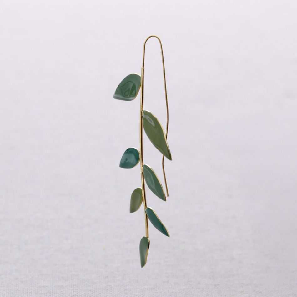 STEEL EARRINGS WITH ENAMEL BRANCH PENDANT