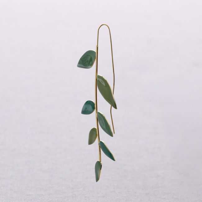 STEEL EARRINGS WITH ENAMEL BRANCH PENDANT