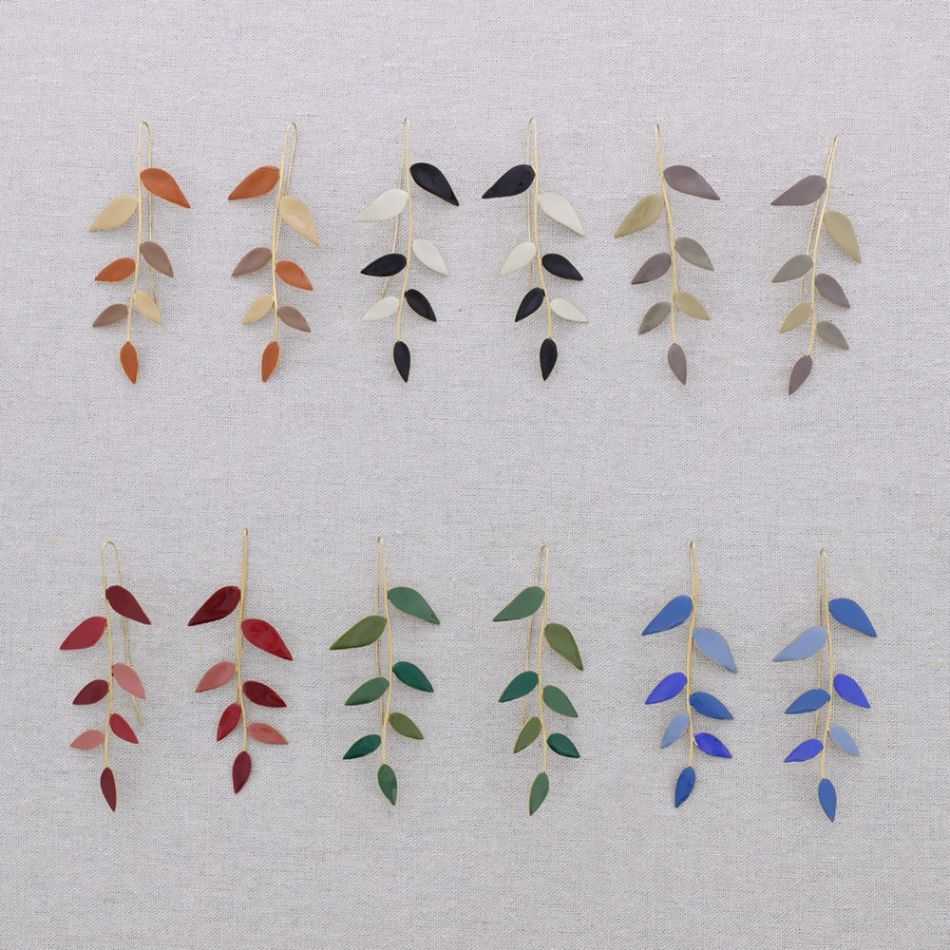 STEEL EARRINGS WITH ENAMEL BRANCH PENDANT
