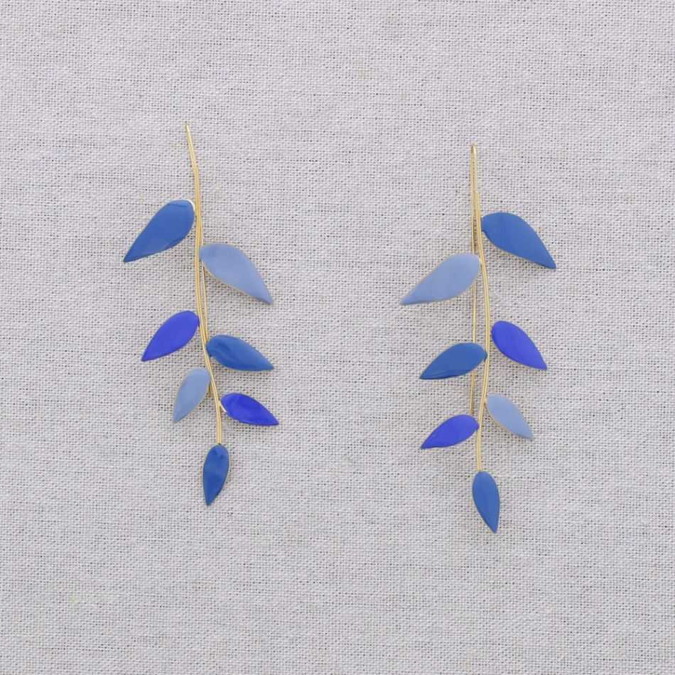 STEEL EARRINGS WITH ENAMEL BRANCH PENDANT