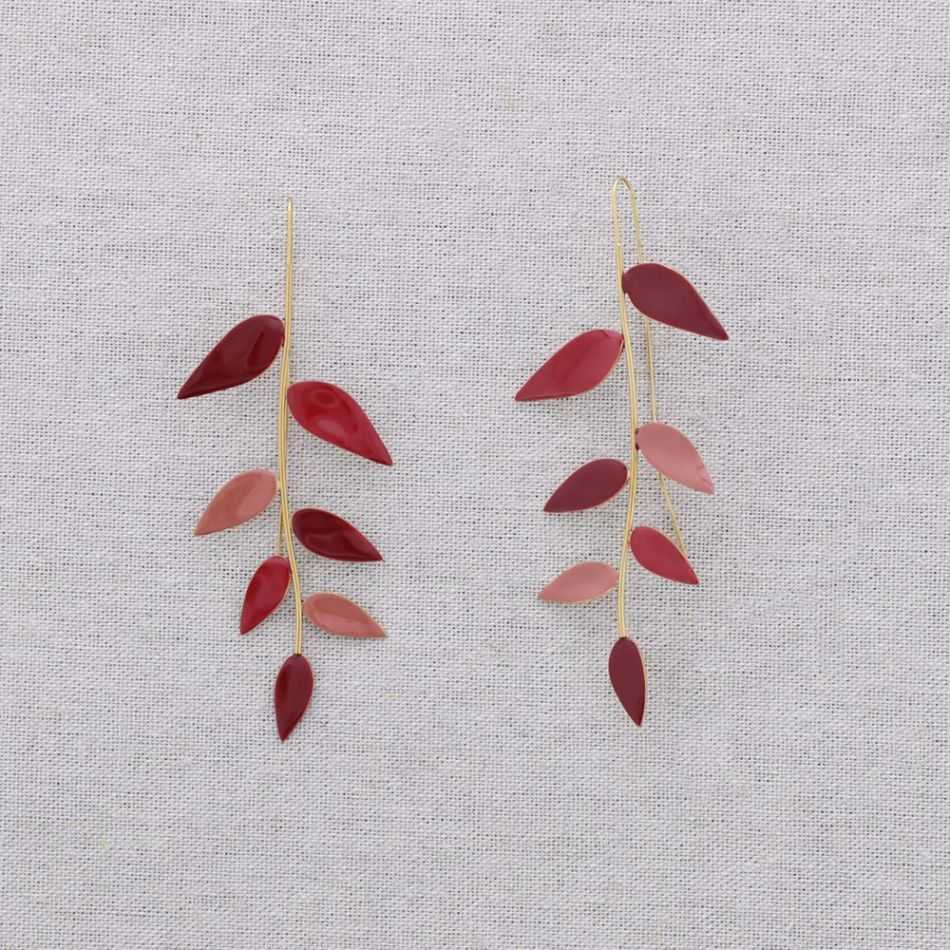 STEEL EARRINGS WITH ENAMEL BRANCH PENDANT