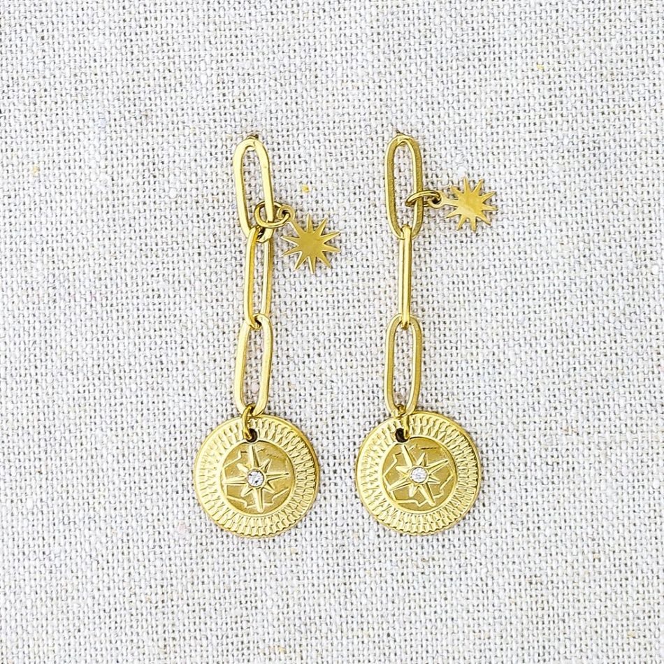PENDIENTES ACERO COLGANTE MEDALLITA