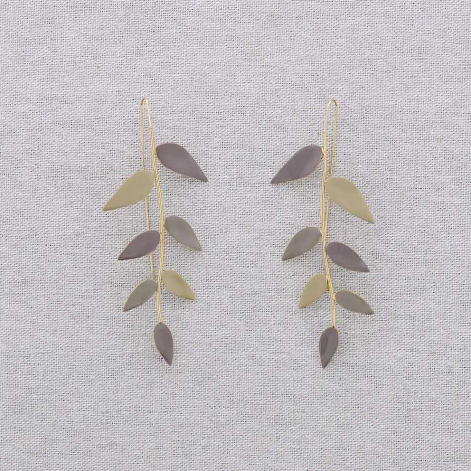STEEL EARRINGS WITH ENAMEL BRANCH PENDANT