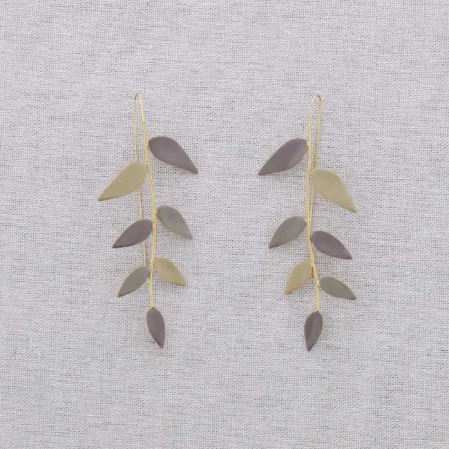 STEEL EARRINGS WITH ENAMEL BRANCH PENDANT