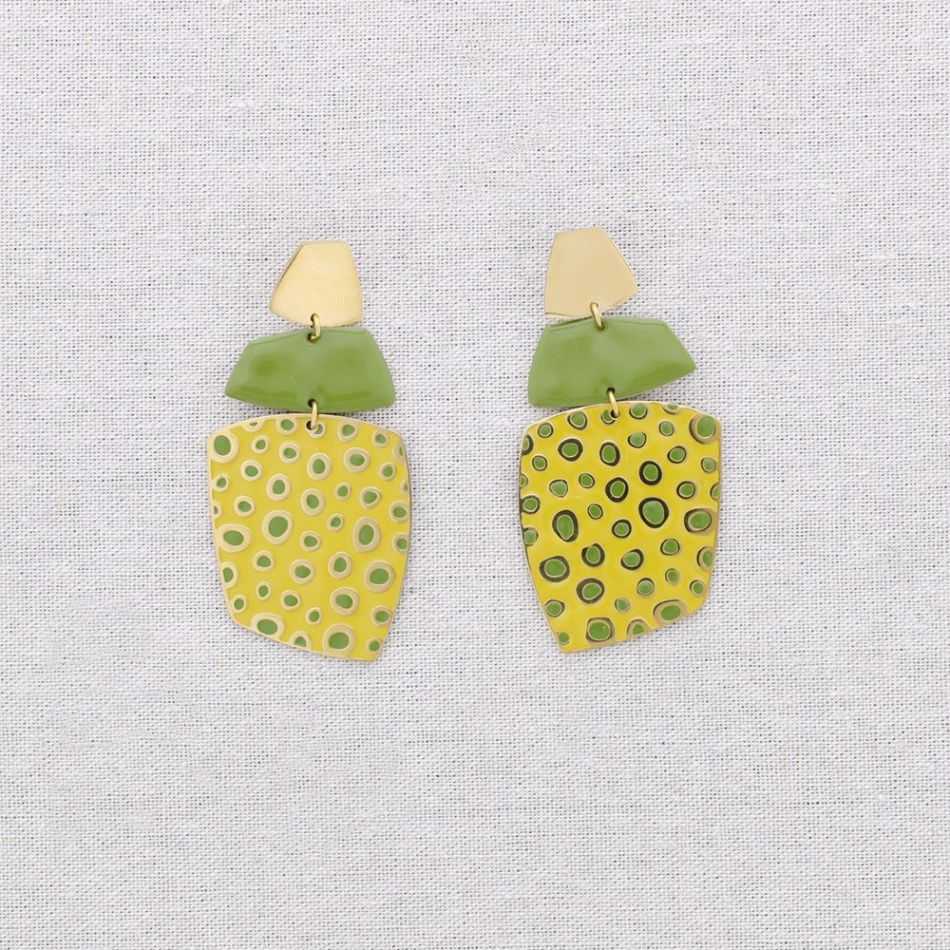 PENDIENTES ACERO COLGANTES FORMA LUNARES ESMALTE