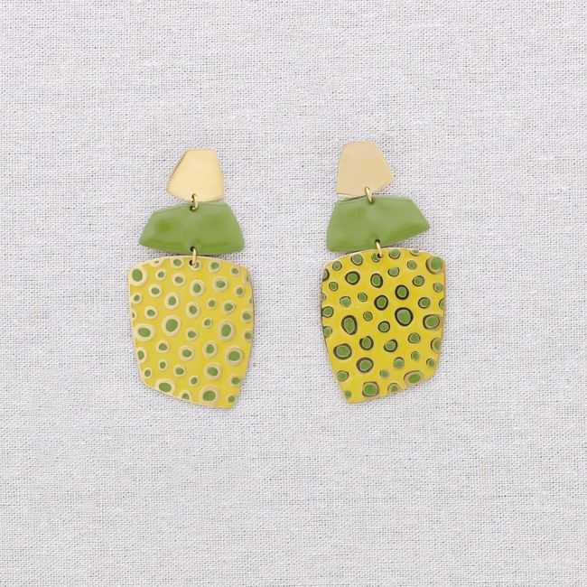 PENDIENTES ACERO COLGANTES FORMA LUNARES ESMALTE