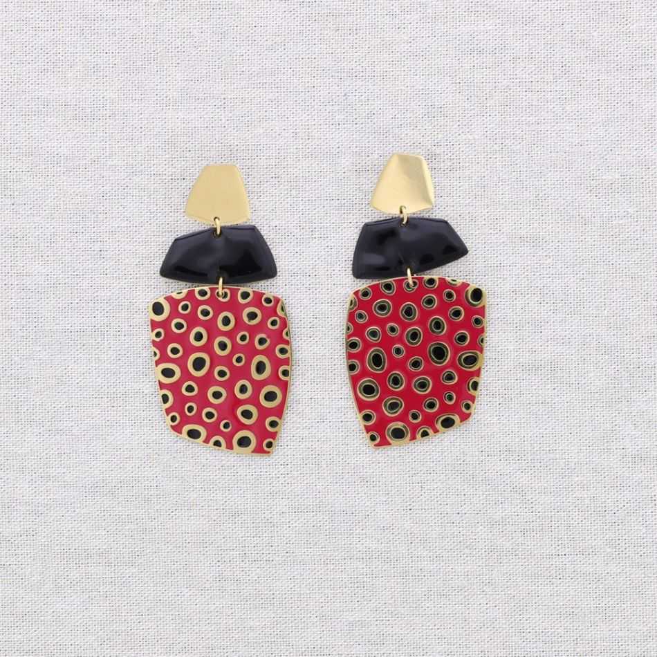 PENDIENTES ACERO COLGANTES FORMA LUNARES ESMALTE