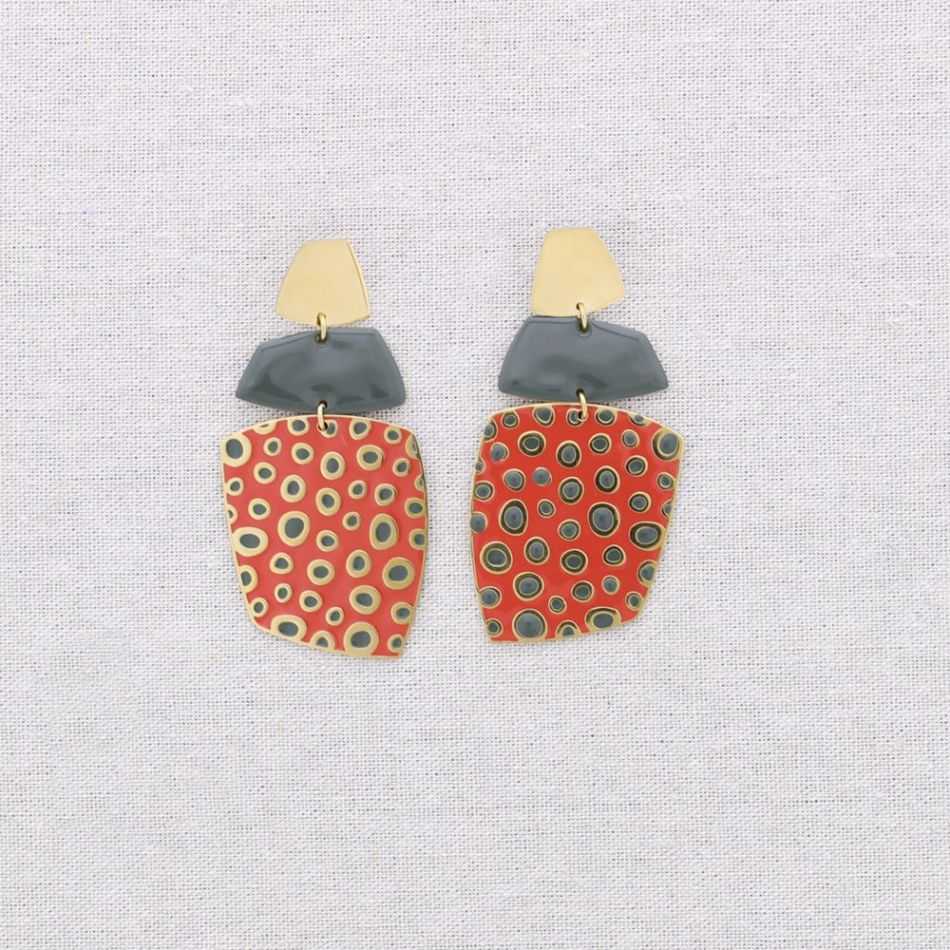 PENDIENTES ACERO COLGANTES FORMA LUNARES ESMALTE