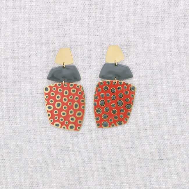 PENDIENTES ACERO COLGANTES FORMA LUNARES ESMALTE