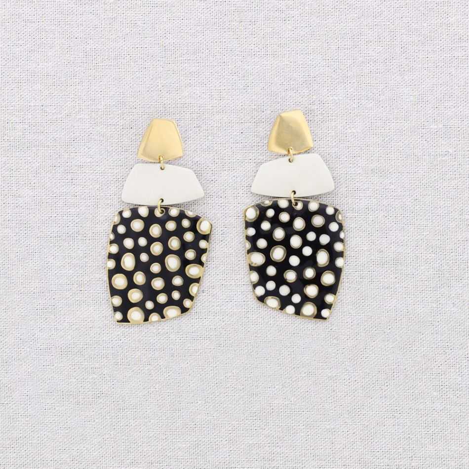 PENDIENTES ACERO COLGANTES FORMA LUNARES ESMALTE