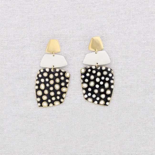 PENDIENTES ACERO COLGANTES FORMA LUNARES ESMALTE