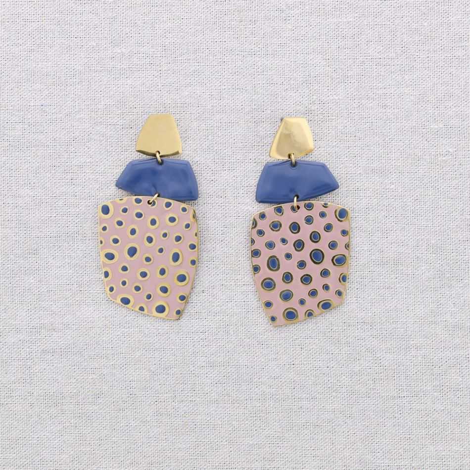 PENDIENTES ACERO COLGANTES FORMA LUNARES ESMALTE