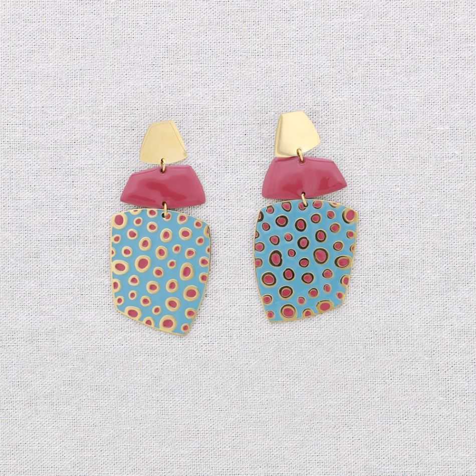 PENDIENTES ACERO COLGANTES FORMA LUNARES ESMALTE