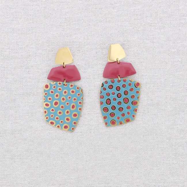 PENDIENTES ACERO COLGANTES FORMA LUNARES ESMALTE