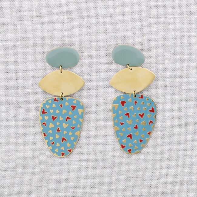 STEEL PENDANT EARRINGS IN THE SHAPE OF HEARTS WITH ENAMEL