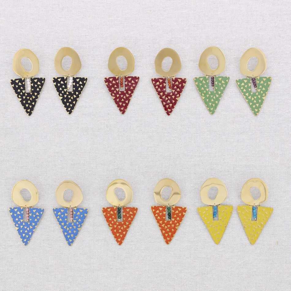 STEEL EARRINGS TRIANGULAR ENAMEL PENDANT RING