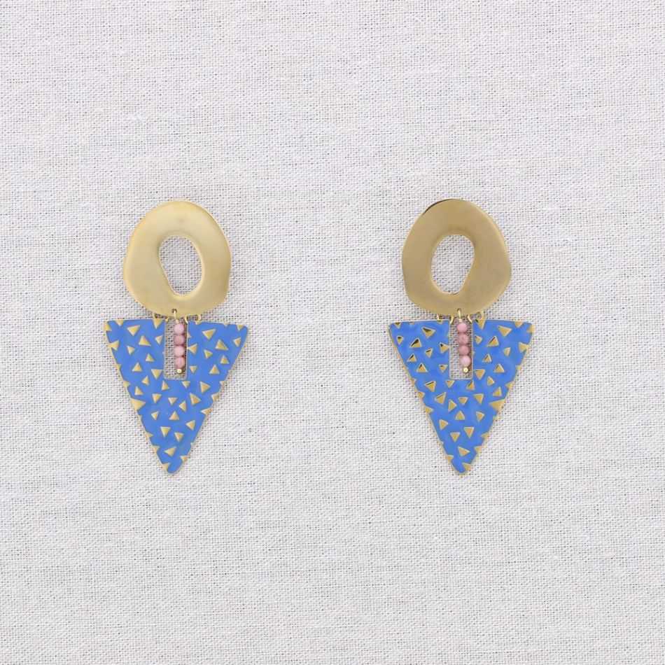 STEEL EARRINGS TRIANGULAR ENAMEL PENDANT RING