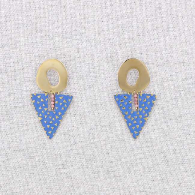 STEEL EARRINGS TRIANGULAR ENAMEL PENDANT RING