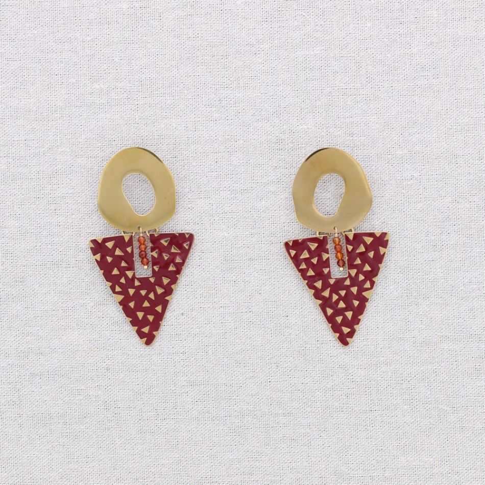 STEEL EARRINGS TRIANGULAR ENAMEL PENDANT RING
