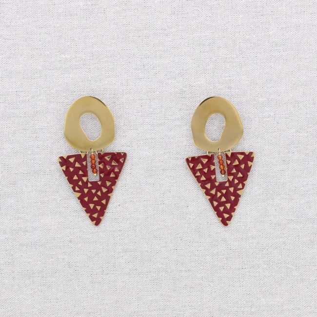 STEEL EARRINGS TRIANGULAR ENAMEL PENDANT RING