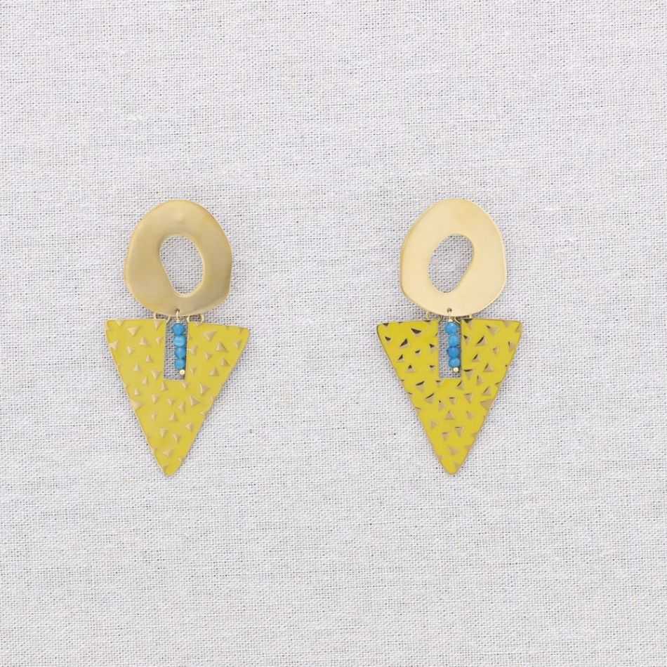 STEEL EARRINGS TRIANGULAR ENAMEL PENDANT RING