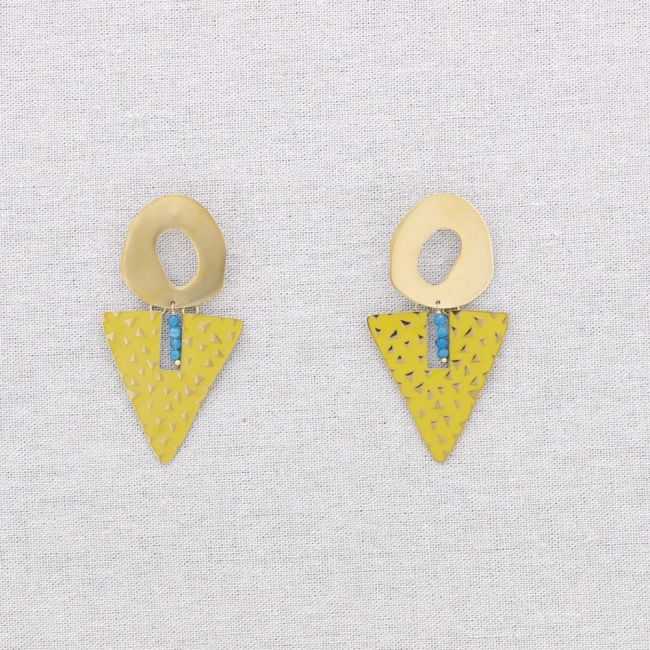 STEEL EARRINGS TRIANGULAR ENAMEL PENDANT RING