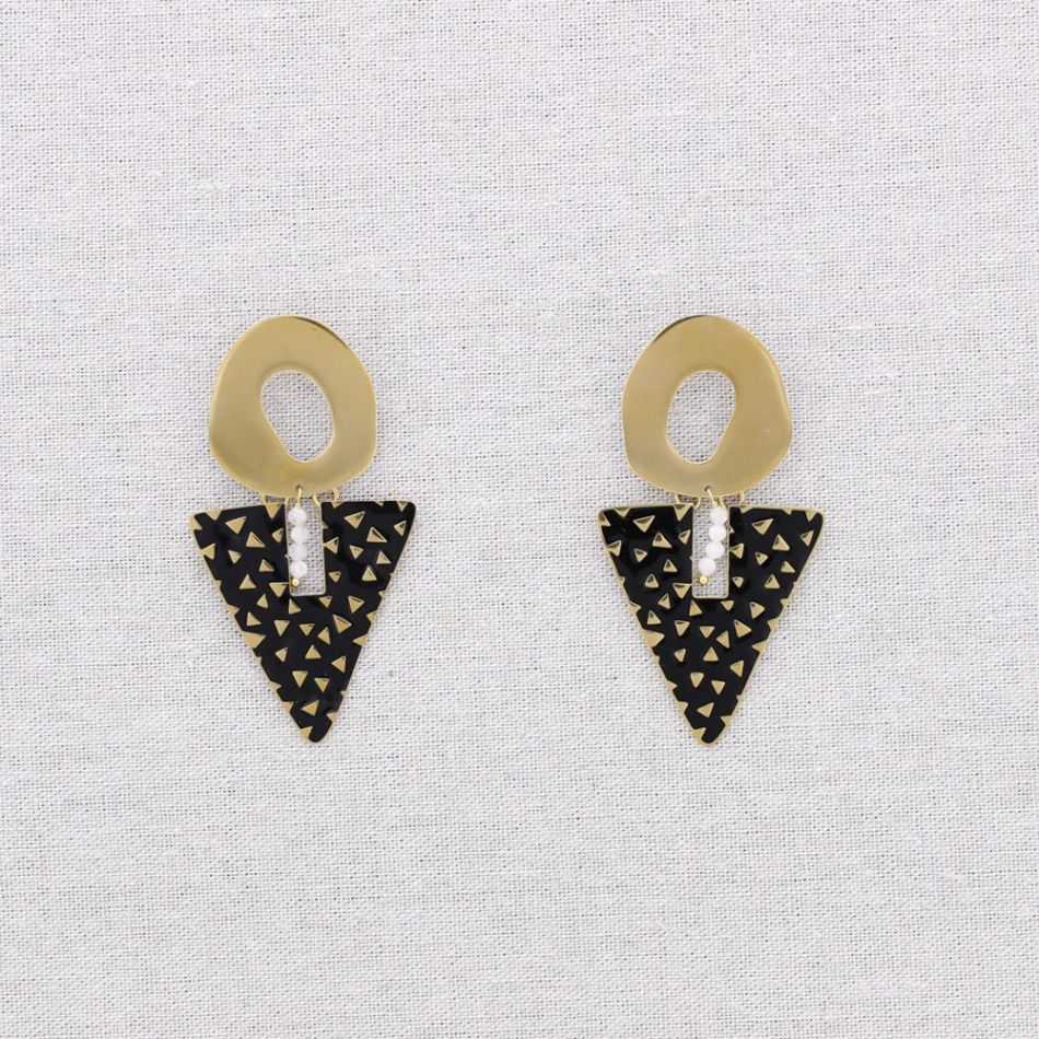 STEEL EARRINGS TRIANGULAR ENAMEL PENDANT RING
