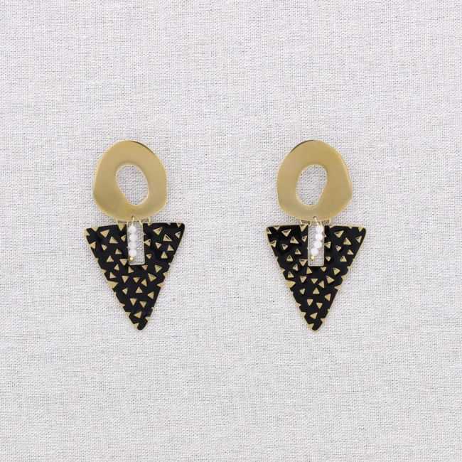 STEEL EARRINGS TRIANGULAR ENAMEL PENDANT RING