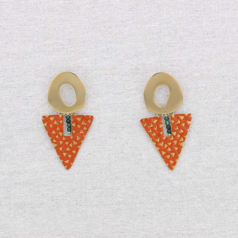 STEEL EARRINGS TRIANGULAR ENAMEL PENDANT RING