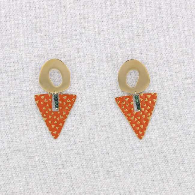 STEEL EARRINGS TRIANGULAR ENAMEL PENDANT RING