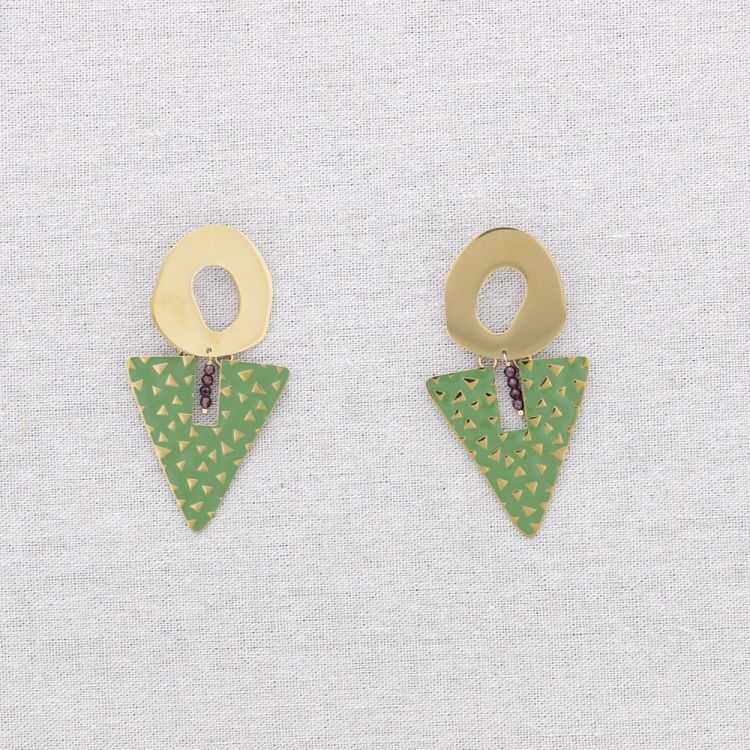 STEEL EARRINGS TRIANGULAR ENAMEL PENDANT RING 2