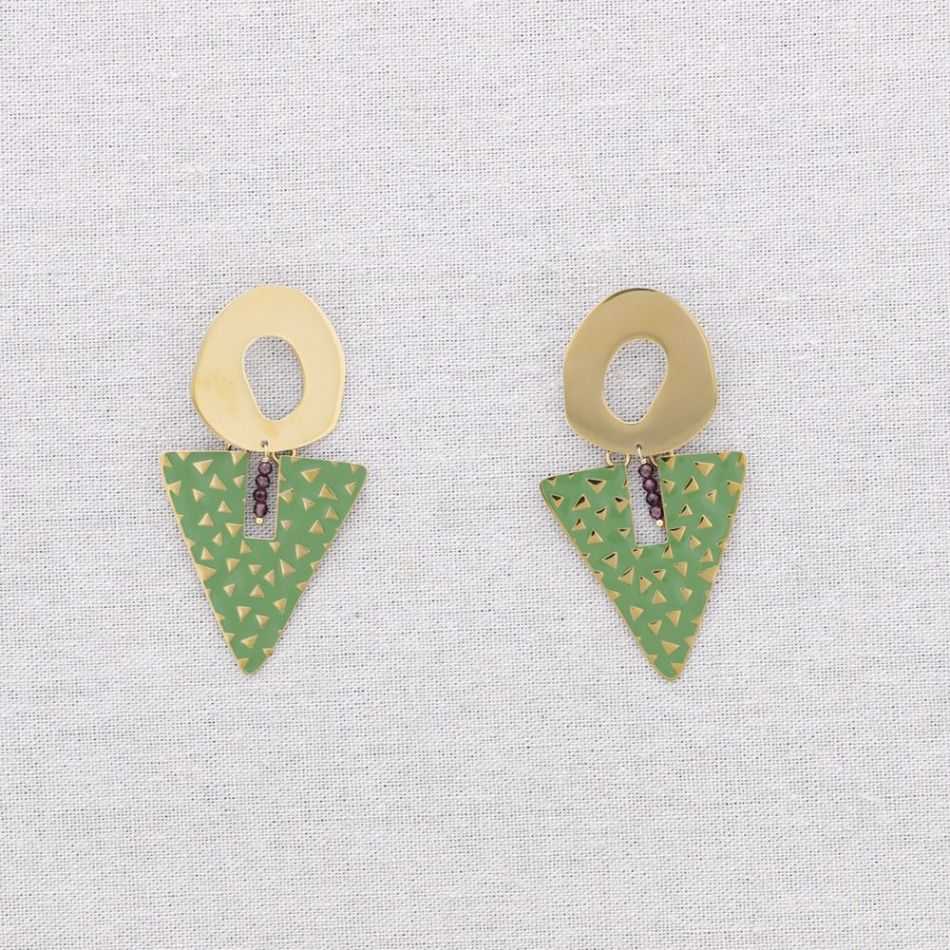 STEEL EARRINGS TRIANGULAR ENAMEL PENDANT RING