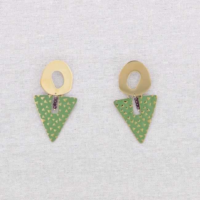 STEEL EARRINGS TRIANGULAR ENAMEL PENDANT RING
