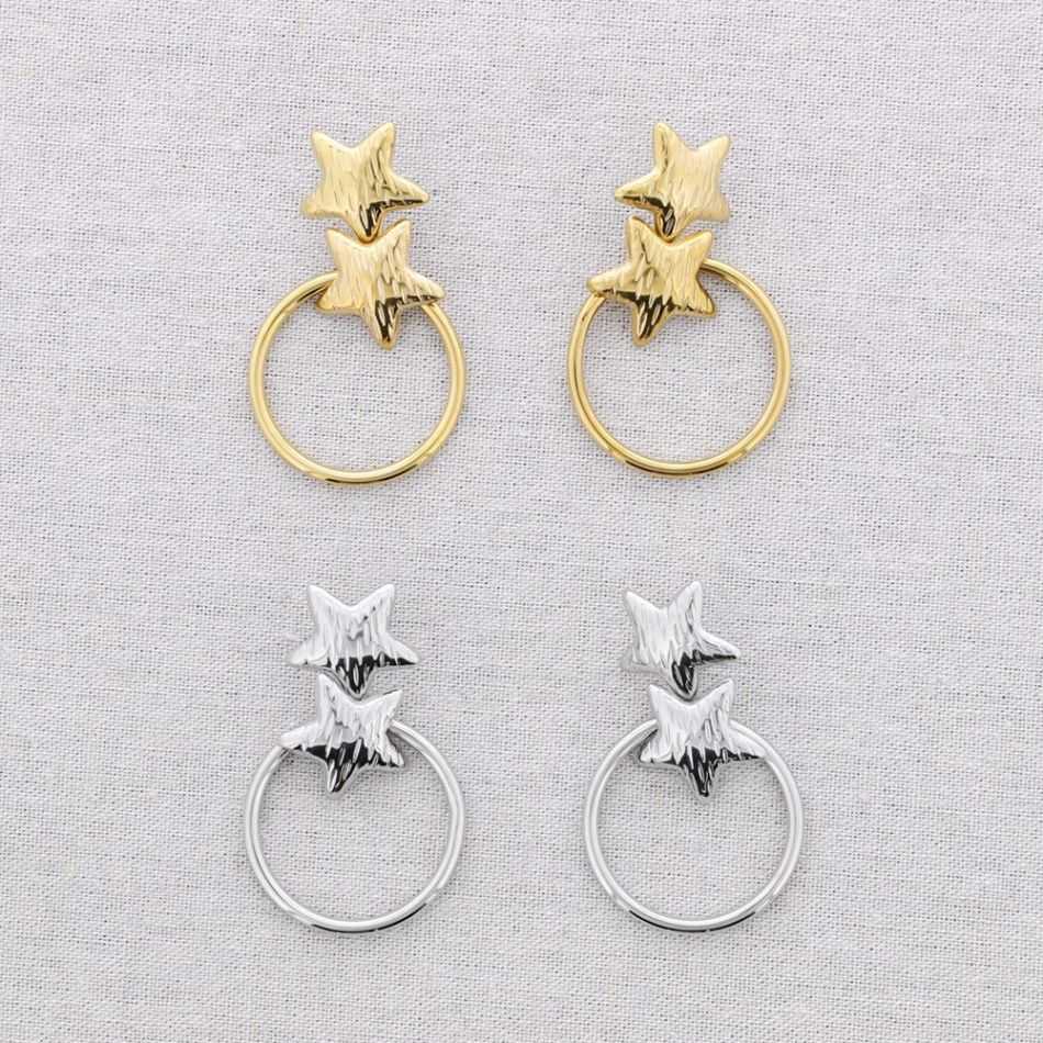 PENDIENTES ACERO DOBLE ESTRELLA COLGANTE ANILLA