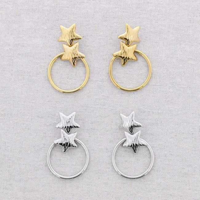 PENDIENTES ACERO DOBLE ESTRELLA COLGANTE ANILLA