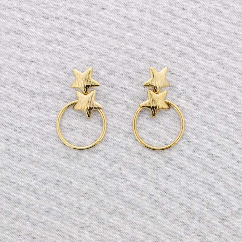PENDIENTES ACERO DOBLE ESTRELLA COLGANTE ANILLA